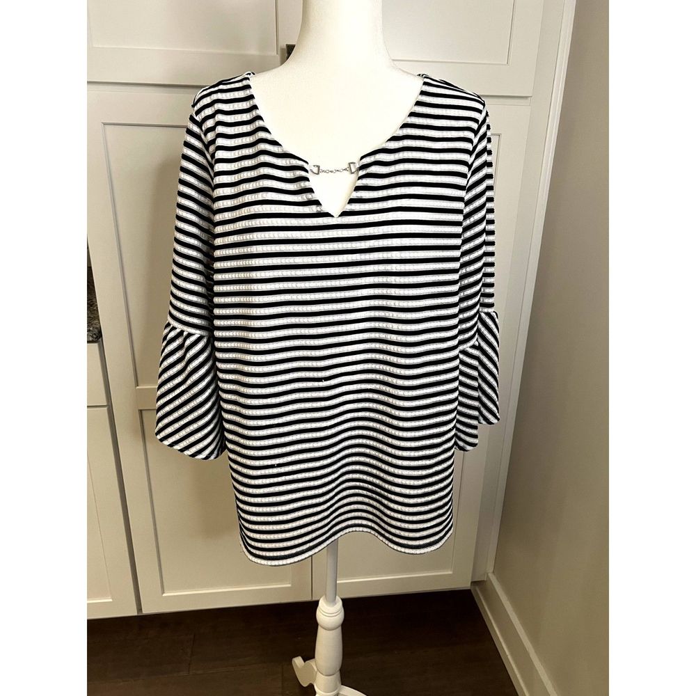 Calvin Klein Textured Stripe Bell-Sleeve Women's Top Size XL